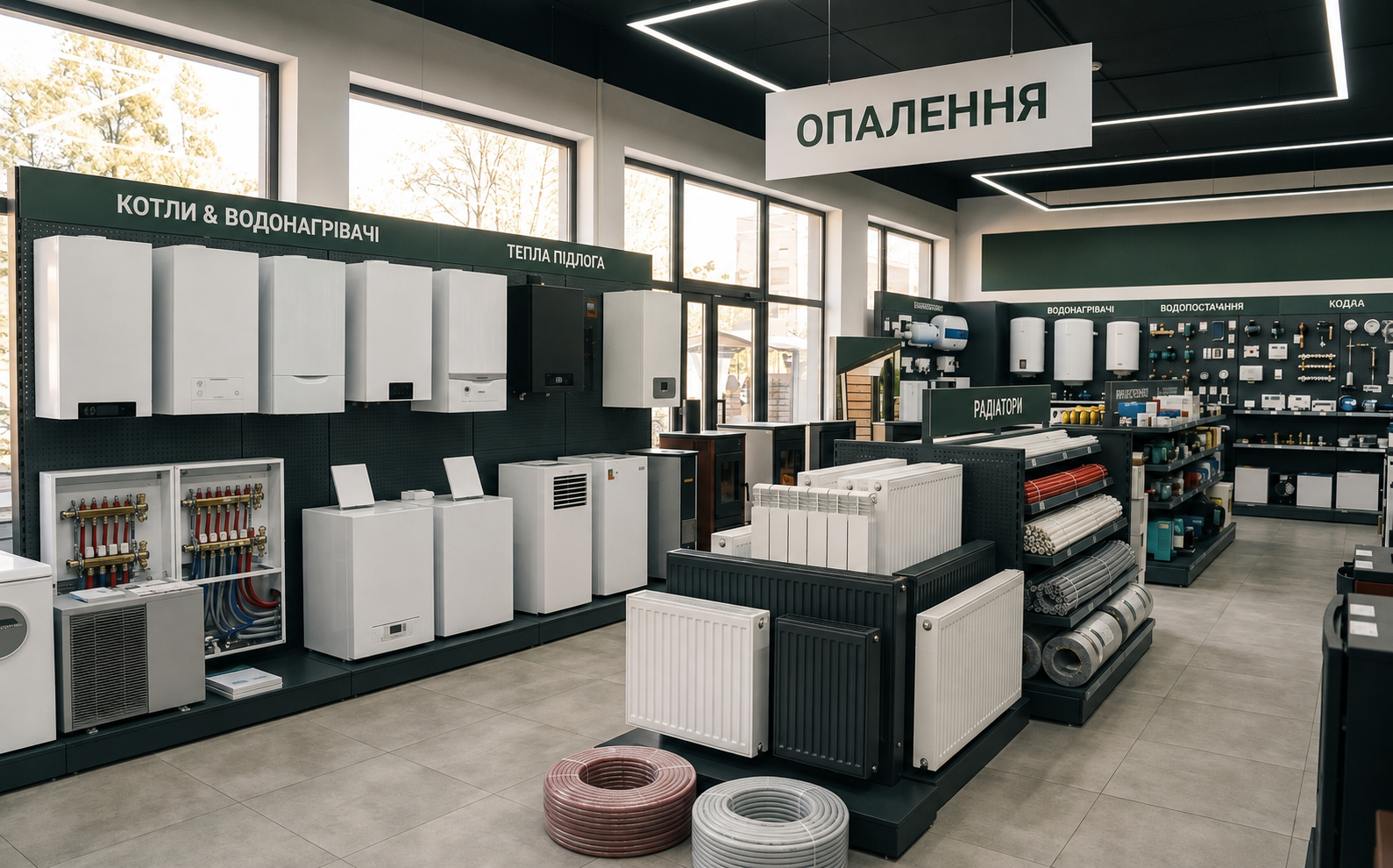 Експозиція обладнання для опалення: котли, радіатори, тепла підлога
